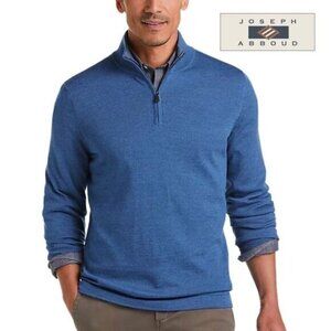 Joseph Abboud Mens‎ 1/4 Zip Mock Neck 100% Extra Fine Merino Wool Sweater